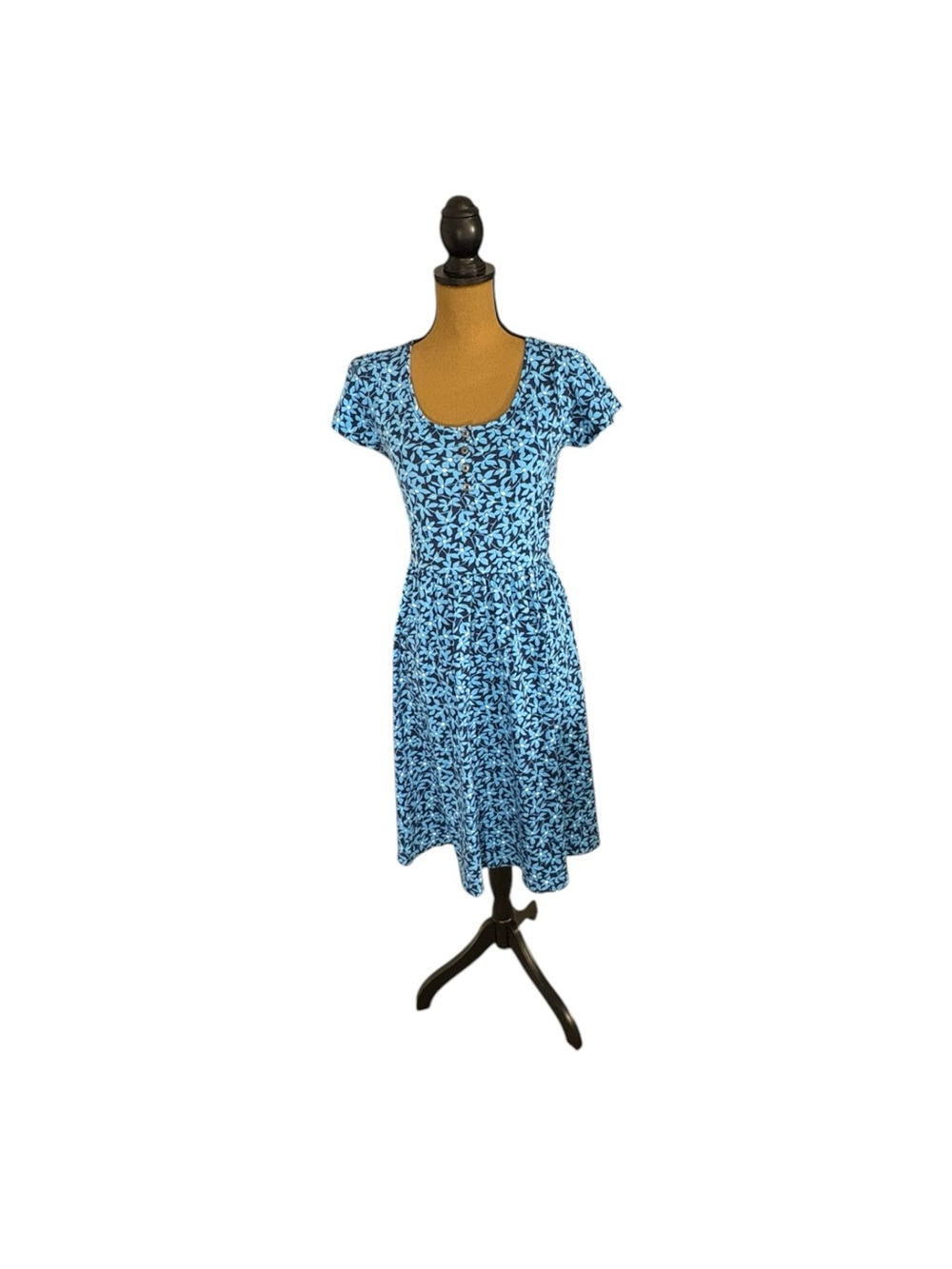 Draper James Dress Womens Small Blue Floral Henley A-Line Cotton Cottagecore NWT